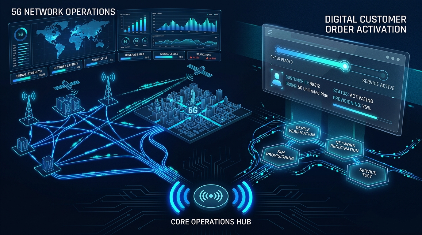 Telecom and media network technology concept